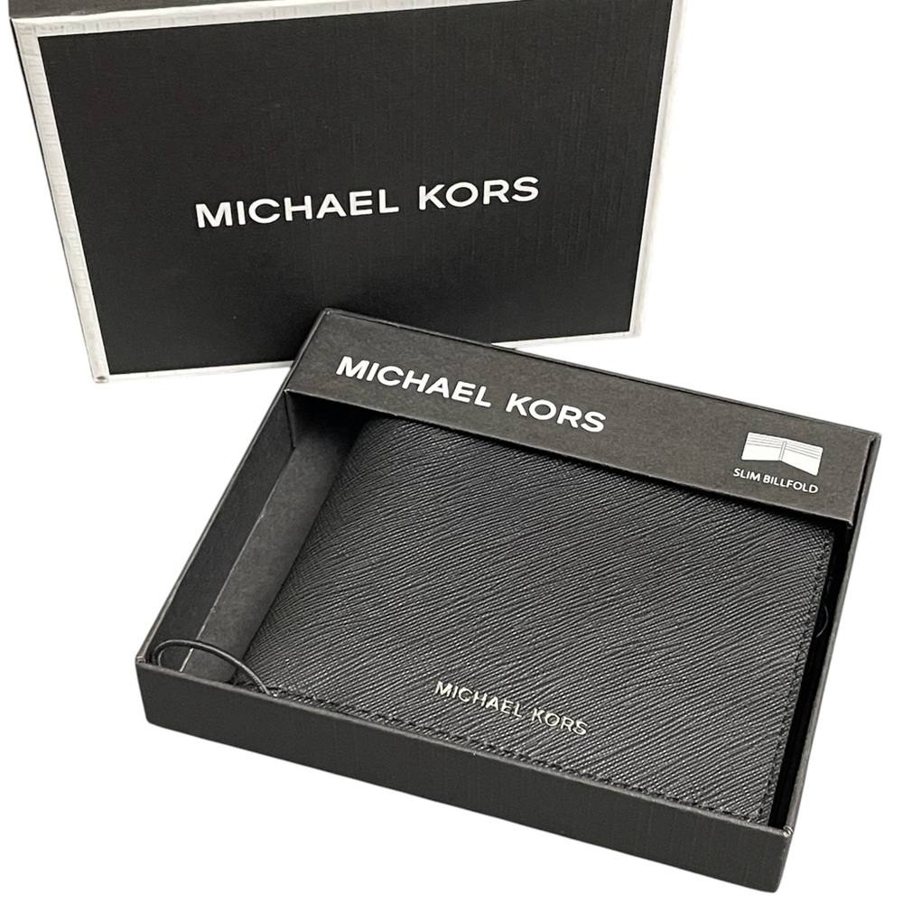 Michael Kors Andy Men’s Slim Billfold Wallet Black NIB 6 Card Slots Luxury Gift